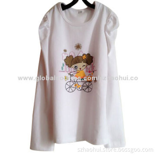Girl's Sweet T-shirt with Puff Sleeve Design, Silkscreen Logo and Custom Brands AvailableNew